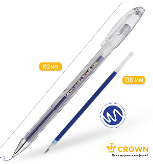 Ручка гелевая Crown "Hi-Jell" синяя, 0,5мм, штрих-код