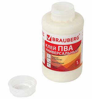 Клей ПВА BRAUBERG, 1 кг, универсальный (бумага, картон, дерево), 600983