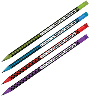 Карандаш ч/г Berlingo "Squares", круглый, с ластиком, заточен., пластиковый, ассорти