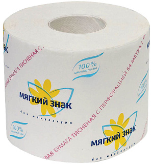 Бумага туалетная Мягкий знак, 1-слойная, 51м, на втулке, белая