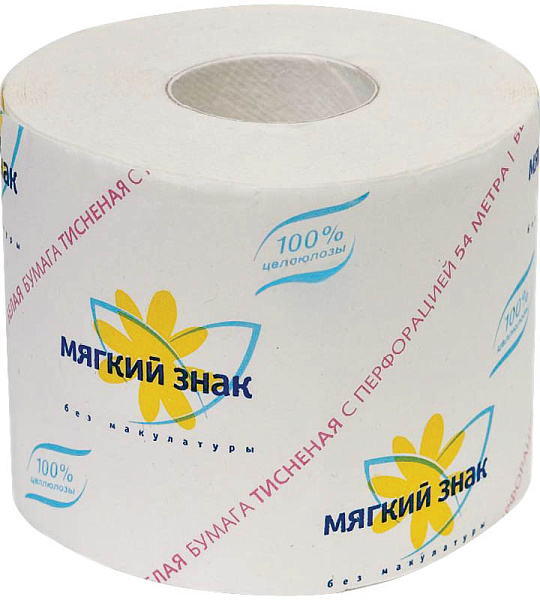 Бумага туалетная Мягкий знак, 1-слойная, 51м, на втулке, белая