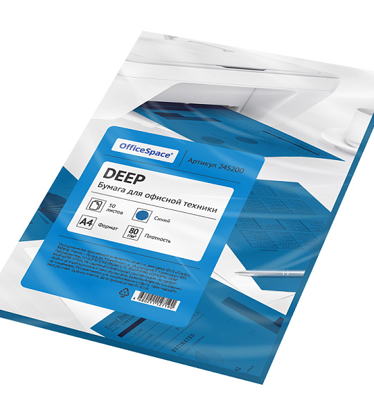 Бумага цветная OfficeSpace deep А4, 80г/м2, 50л. (синий)