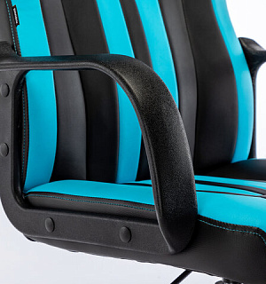 Кресло компьютерное "BRABIX Stripe GM-202", экокожа, черное/голубое, 532509