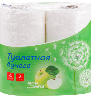Бумага туалетная OfficeClean 2-слойная, 4шт., тиснение, белая, яблоко
