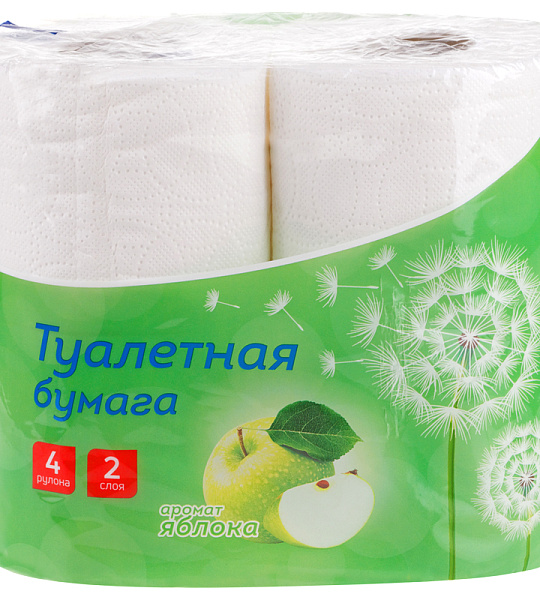 Бумага туалетная OfficeClean 2-слойная, 4шт., тиснение, белая, яблоко
