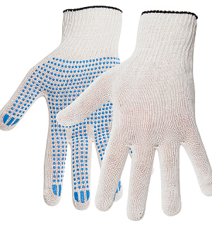 Перчатки х/б 10 класс OfficeClean, эконом, с точечным ПВХ, 3 нитки, белый, (30-32г), 82 текс