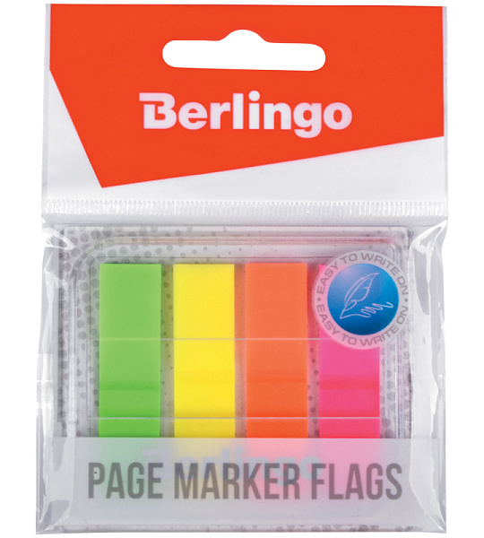 Флажки-закладки Berlingo 45*12 мм, 20л*4 неоновых цвета, в диспенсере, европодвес