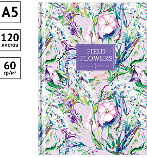 Бизнес-блокнот А5, 120л., OfficeSpace "Field flowers", глянцевая ламинация