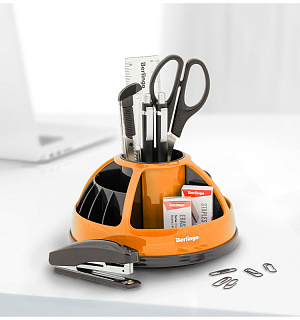 Настольный органайзер Berlingo "BR", 9 предметов, вращающийся, черный/оранжевый