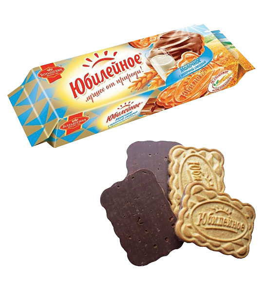 Печенье ЮБИЛЕЙНОЕ молочное с шоколадной глазурью, 116 г, 60540