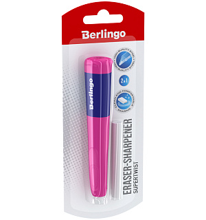 Точилка пластиковая с ластиком Berlingo "Supertwist" 1 отверстие, блистер, ассорти