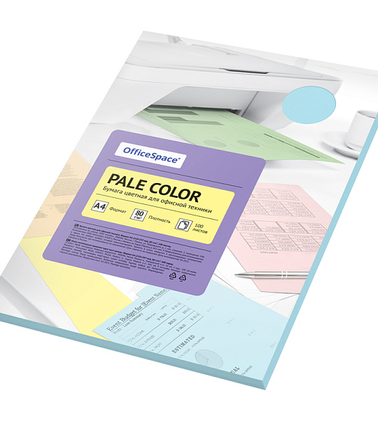 Бумага цветная OfficeSpace "Pale Color", A4, 80г/м², 100л., (голубой)