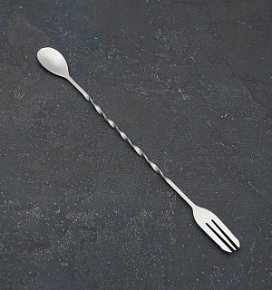 Ложка барная с вилкой, 32,5 см, цвет серебро