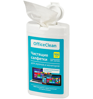 Влажные портативные чистящие салфетки OfficeClean для экранов и мониторов, 100шт. (малая плоская туба)