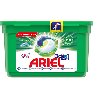 Капсулы для машинной стирки Ariel "Горный родник", 3в1 Pods, 12шт.*27г (ПОД ЗАКАЗ)