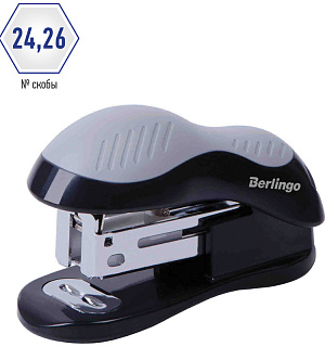 Мини-степлер №24/6, 26/6 Berlingo "Office Soft" до 15л., черный