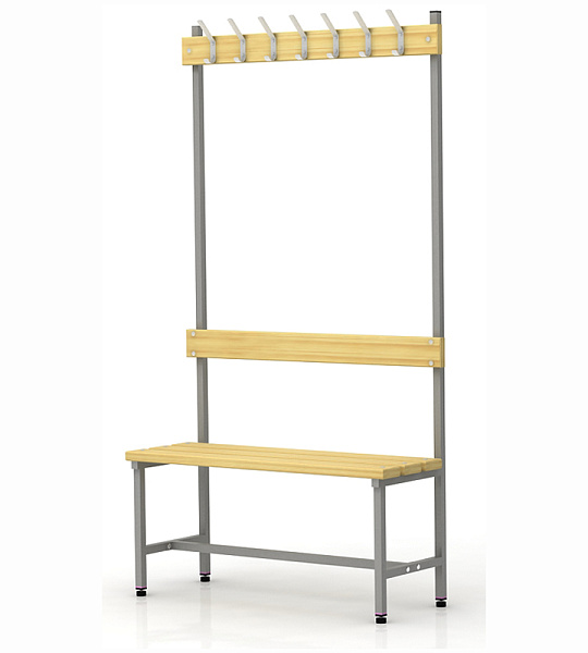 Вешалка односторонняя со скамьей на металлокаркасе Надежда П-091Д/1,0, сосна, 1818*980*370