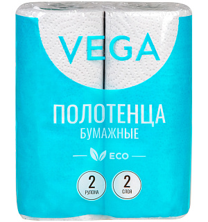 Полотенца бумажные в рулонах Vega, 2-слойные, 12м/рул, серые, 2шт.