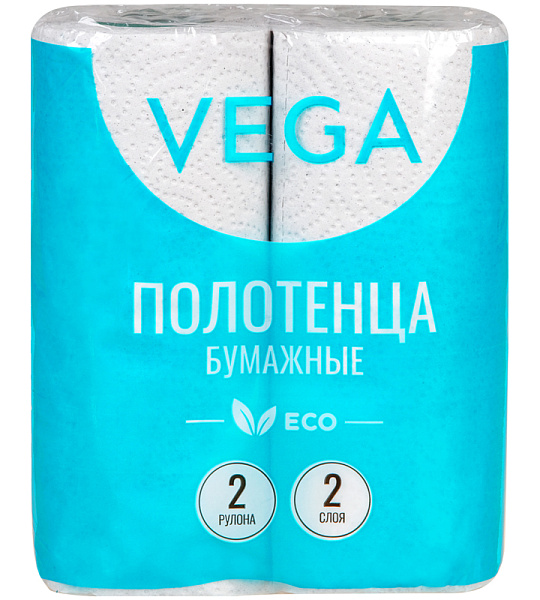 Полотенца бумажные в рулонах Vega, 2-слойные, 12м/рул, серые, 2шт.