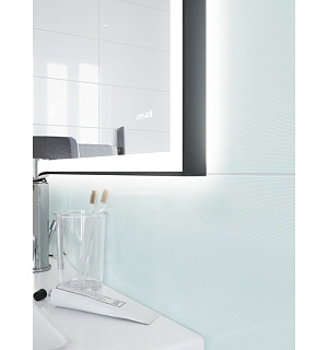 Зеркало Cersanit LED 011 design 80x70 см, с подсветкой, часы, металл. рамка, прямоугольное