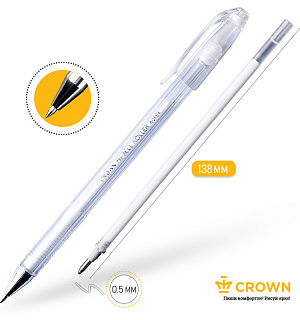 Ручка гелевая Crown "Hi-Jell Pastel" пастель белая, 0,8мм