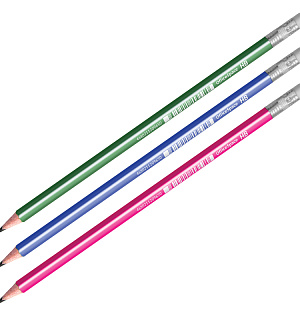 Карандаш ч/г OfficeSpace, HB, трехгранный, заточен., пластиковый, с ластиком, корпус ассорти с полоской