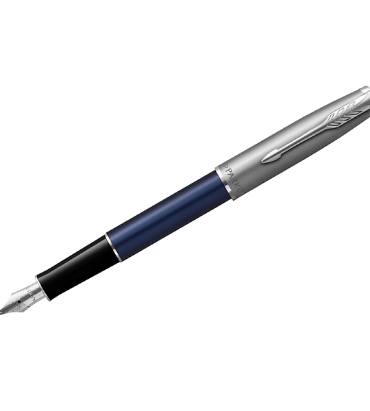 Ручка перьевая Parker "Sonnet Sand Blasted Metal&Blue Lacquer" черная, 0,8мм, подарочная упаковка