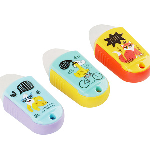 Точилка пластиковая с ластиком MESHU "Summer party" 1 отверстие, ассорти
