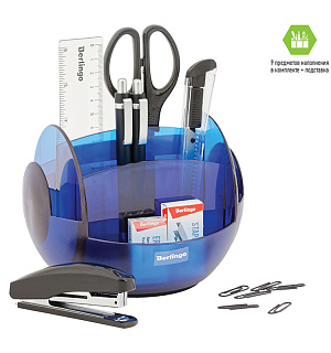 Настольный органайзер Berlingo "FR", 9 предметов, вращающийся, синий