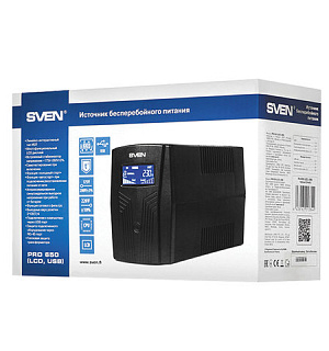 Источник бесперебойного питания SVEN Pro 650, 650VA (390W), 2 евророзетки, 2 розетки RJ45, SV-013844