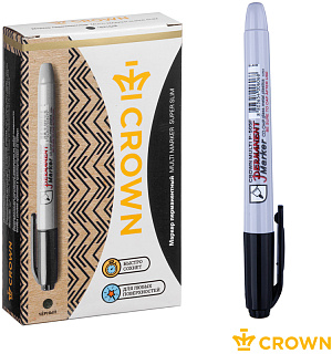 Маркер перманентный Crown "Multi Marker Super Slim" черный, пулевидный, 1мм