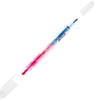 Текстовыделитель двухсторонний Crown "Multi Hi-Lighter Twin" розовый/голубой, 3/2мм