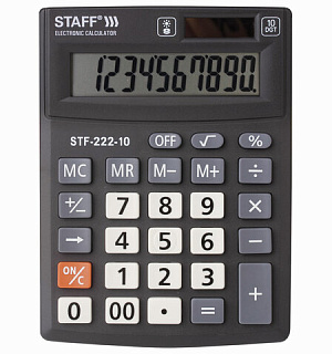 Калькулятор настольный STAFF PLUS STF-222, КОМПАКТНЫЙ (138x103 мм), 10 разрядов, двойное питание, 250419