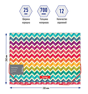 Папка 12 отделений Berlingo "Geometry" A4, 330*240*25мм, 700мкм, на резинке, c рисунком