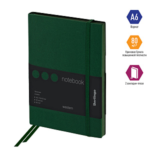 Записная книжка А6 80л., кожзам, Berlingo "Western", с резинкой, зеленый