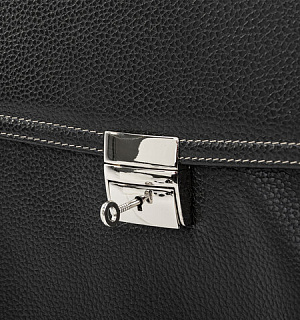 Портфель из натуральной кожи, 38х27х12 см, 2 отделения, замок с ключом, черный, 2-237