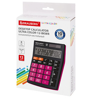 Калькулятор настольный BRAUBERG ULTRA COLOR-12-BKWR (192x143 мм), 12 разрядов, двойное питание, ЧЕРНО-МАЛИНОВЫЙ, 250500