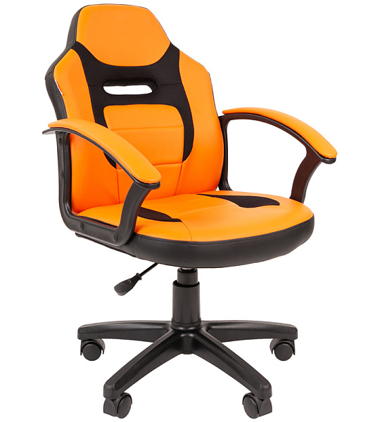 Кресло детское Chairman Kids 110, PL черный, экокожа оранжевая/ткань TW черная, регулир. по высоте