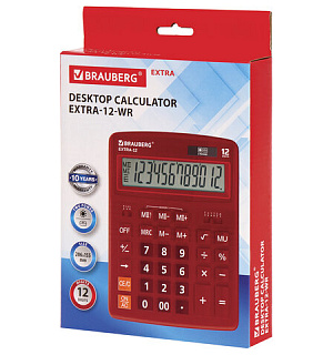 Калькулятор настольный BRAUBERG EXTRA-12-WR (206x155 мм), 12 разрядов, двойное питание, БОРДОВЫЙ, 250484