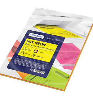 Бумага цветная OfficeSpace neon mix А4, 80г/м2, 100л. (5 цветов)