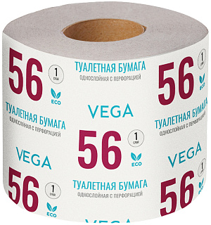 Бумага туалетная Vega, 1-слойная, 56м/рул., на втулке, с перф., серая