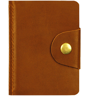 Визитница карманная OfficeSpace на кнопке, 10*7см, 18 карманов, натуральная кожа, светло-коричневый