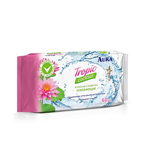 Салфетки влажные AURA TROPIC COCKTAIL 60шт.