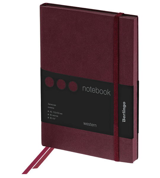 Записная книжка А6 80л., кожзам, Berlingo "Western", с резинкой, коричневый