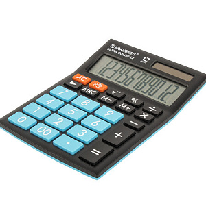 Калькулятор настольный BRAUBERG ULTRA COLOR-12-BKBU (192x143 мм), 12 разрядов, двойное питание, ЧЕРНО-ГОЛУБОЙ, 250497