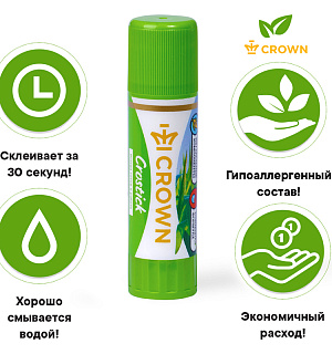 Клей-карандаш Crown "Expert", 08г, ПВП