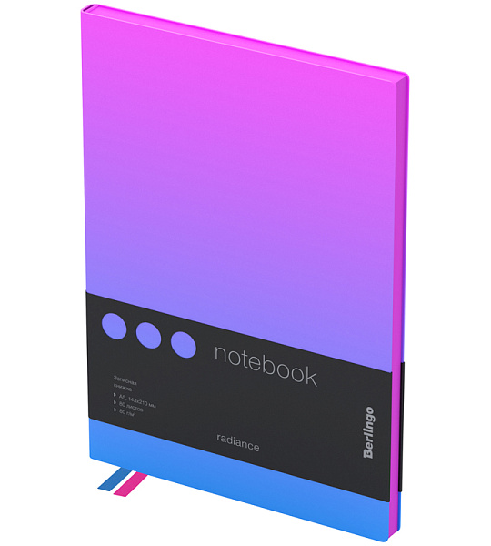 Записная книжка А5 80л., кожзам, Berlingo "Radiance", черный срез, розовый/голубой градиент