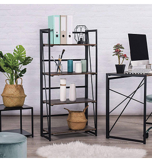 Стеллаж на металлокаркасе "BRABIX LOFT SH-001", 600х300х1250 мм, складной, цвет морёный дуб, 641228