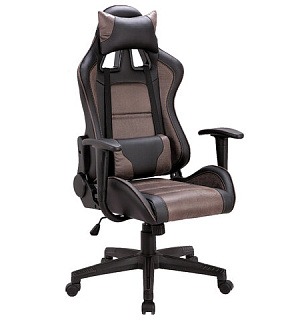 Кресло компьютерное BRABIX "GT Racer GM-100", две подушки, ткань, экокожа, черное/коричневое, 531819