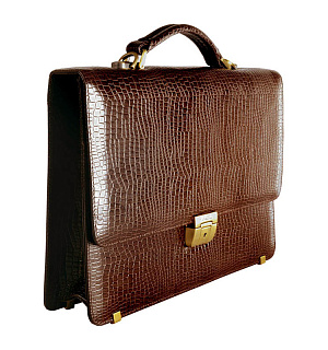 Портфель Delucci "Калипсо", кожа, коричневый крокодил, 1 отделение, метал. замок, с ремнем